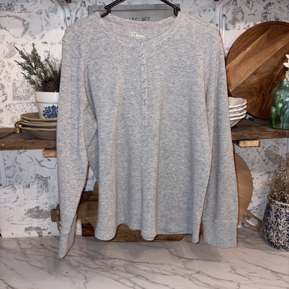 LL Bean Adult XL Button Down Thermal Henley Layering Cozy Waffle Knit Shirt
